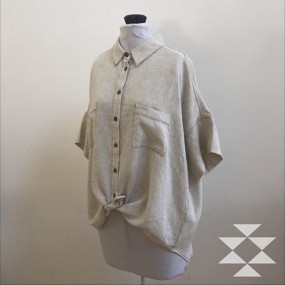 Linen Look Blouse Top Loose Fit Short Sleeve NWT - Picture 8 of 9